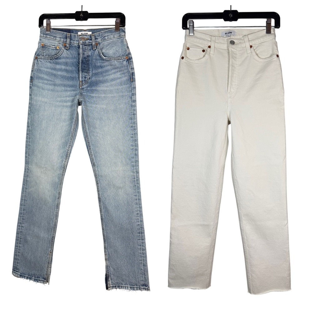 RE/DONE Denim 70's High Rise Jeans Antique White/Opal Indigo Size 25 bundle of 2